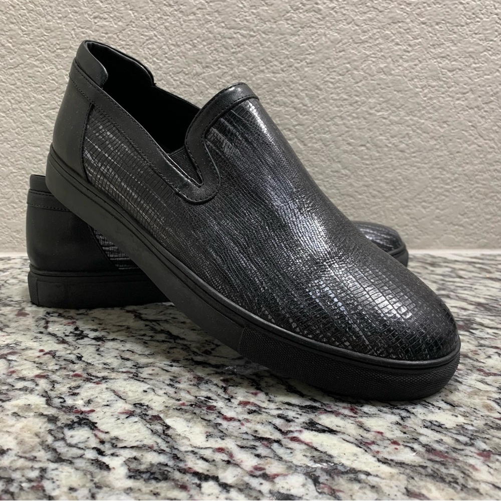 Badgley Mischka Slip On Sneaker Shoe Mens 11.5 Bogart Metallic Faux Lizard Snake